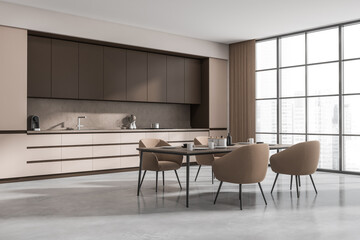 Bright kitchen room interior with four armchair and table