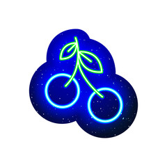 Neon blue cherry icon. Midnight blue. Neon fruit icon design. Realistic neon cherry grains icons. There is mask area on White Background.