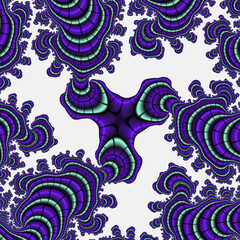 Blue violet fractal, leaves, galaxy, pattern with flowers