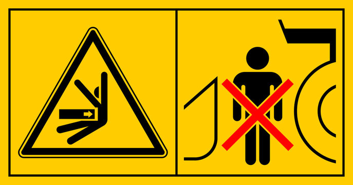 cmssn119 CombinationMachineSafetySignNew cmssn - mssn26mssn78h horizontal - Maschinenkennzeichnung ISO 11684 . Niemals in den Gefahrenbereich zwischen Vorsatzger&auml;t und Maschine treten . g10988