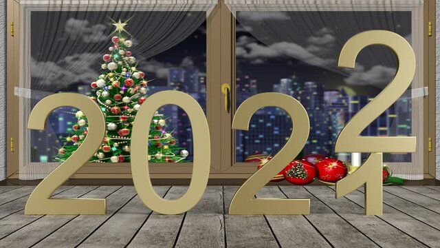 Filmato. Illustrazione 3D. Anno nuovo 2022. Capodanno 2022 in numeri. Il 2022 sostituisce il 2021..