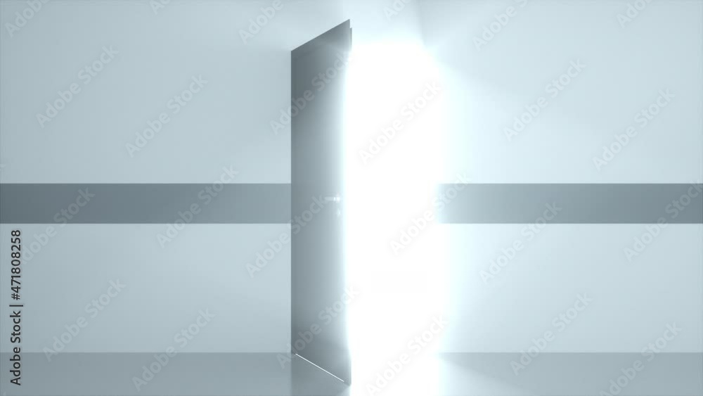 Poster empty corridor with open 3d render exit. concept of adjusting life situation and career luck. abstra
