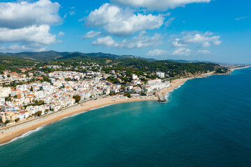 Fototapeta na wymiar Townscape of Sant Pol de Mar, Maresme region, Catalonia, Spain. View of sea coast and beach.