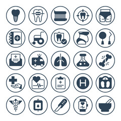 Circle glyph icons for medical healthcare.