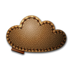 Brown cloud stitched black leather label isolated on white background vector template.