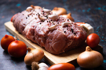 Raw pork prepared for roasting