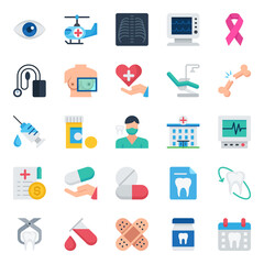 Flat color icons for medical healthcare.