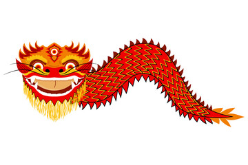 Cute red Chinese dragon cartoon character, animal icon isolated on white background.