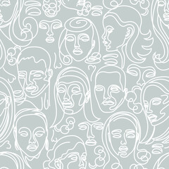 abstract faces contour seamless vector pattern