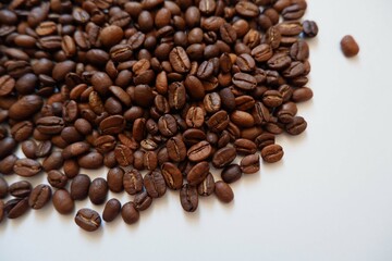 Roasted Coffee beans on white background. Coffee, Cafe, espresso design elements. 