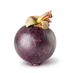 Single ripe mangosteen isolated on a white