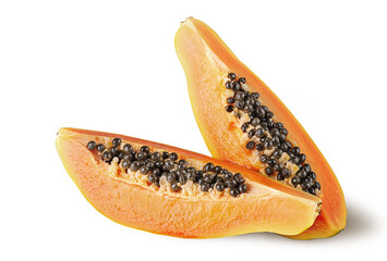 Two quarters of ripe papaya one after another