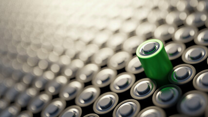 Infinite alkaline batteries on a plane with one best winning; original 3d rendering