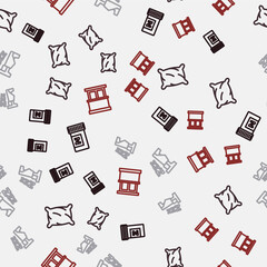 Set line Sleeping pill, Pillow, Time to sleep and Window with curtains on seamless pattern. Vector