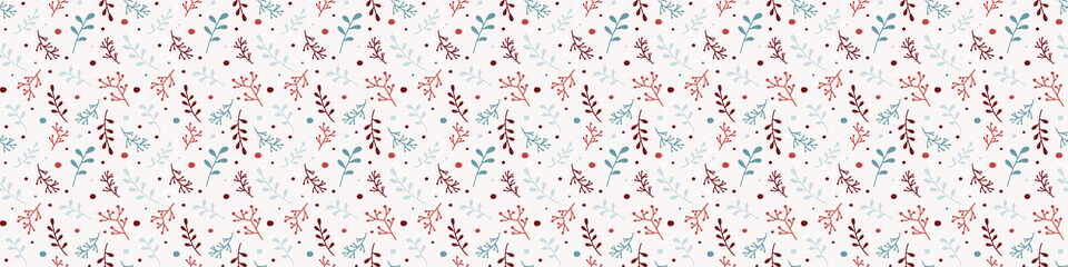 Christmas background with branches of mistletoe. Seamless pattern. Banner. Vector