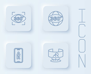 Set line 360 degree view, Augmented reality AR and . White square button. Vector