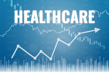 Financial market sector Healthcare on blue finance background from graphs, charts. 3D render