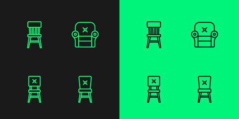 Set line Chair, and Armchair icon. Vector