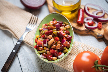 Mixed bean salad, healthy vegetarian meal