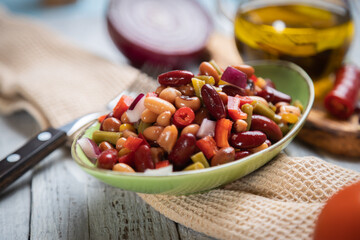 Mixed bean salad, healthy vegetarian meal