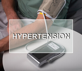 Hypertension word with tonometer. High blood pressure concept.