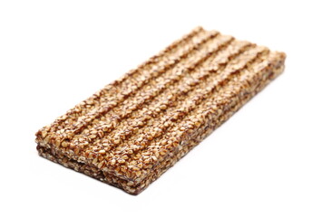 Sesame bar with chocolate isolated on white background