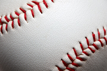 Macro close-up baseball ball with stiches and seam