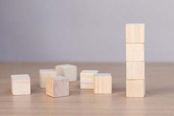 wooden cube on wooden table, mockup, template, copy space for text