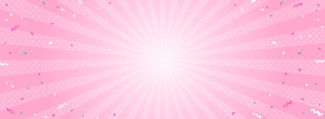 集中線と紙吹雪のピンク色背景素材／バナー向け