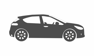 Black moving car icon isolated on white background. Suitable for all businesses.

