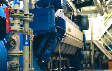 Main Engine in Machinery Room on board modern ship