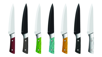 set of realistic kitchen knives isolated on white, Vector illustration, chef knives, Cutlery icon set, colourful knives set