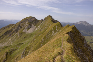 Obraz premium Amazing hiking day in the alps of Switzerland. Wonderful view over a beautiful lake called Brienzersee. What an amazing view.