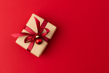 Gift boxes wrapped in craft paper with ribbon and bow