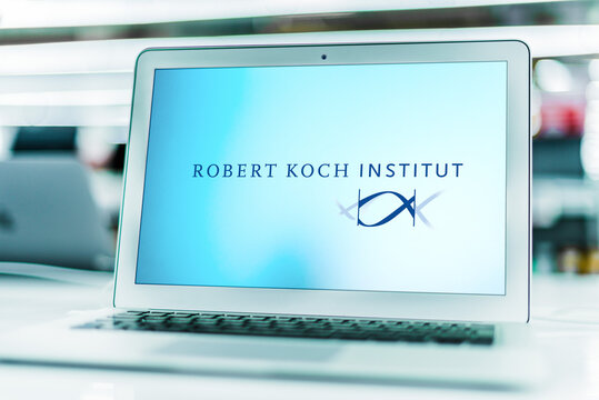 Laptop computer displaying logo of the Robert Koch Institute
