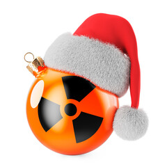 Christmas ball with radiation flag and Santa Claus hat. 3D rendering © alexlmx
