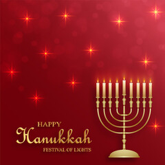 Happy Hanukkah card with nice and creative symbols and gold paper cut style on color background for Hanukkah Jewish holiday