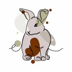 Vector abstract continuous one single simple line drawing icon of baby bunny Easter rabbit cute in silhouette sketch. Perfect for greeting cards
