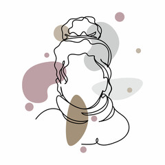 Vector abstract continuous one single simple line drawing icon of beautiful abstract woman face in silhouette sketch. Perfect for greeting cards