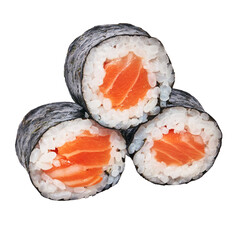  Group of salmon sushi maki isolated on white background