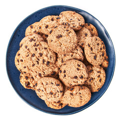  Plate of chocolate cookies isolated on a white background