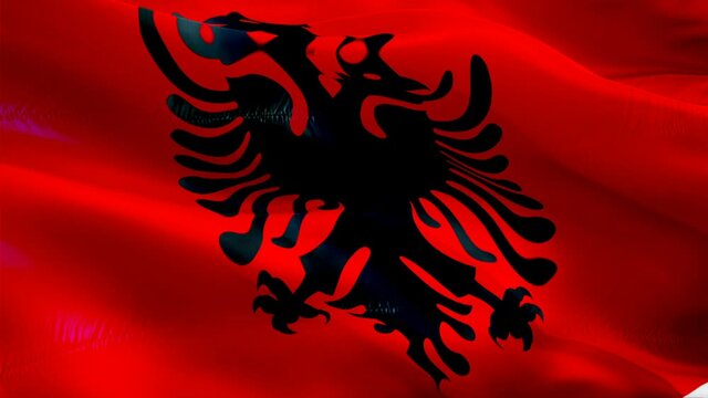 Albanian flag. 3d Albania sign waving video. Flag of Albania holiday seamless loop animation. Albanian flag silk HD resolution Background. Albania flag Closeup 1080p HD video for Independence Day,Vict