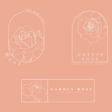 Wedding logo, Botanical rustic trendy rores flowers illustration. Floral logo design. Badges, emblems, logotypes for organic cosmetics, florist, photography logos.