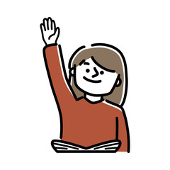 手をあげる女の子のイラスト