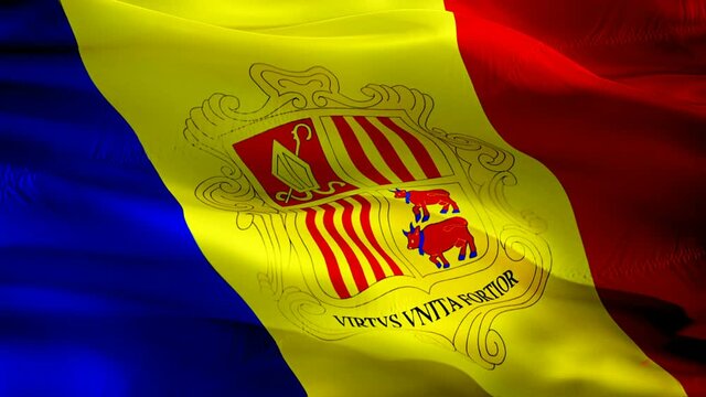 Andorra flag. 3d Andorra sign waving video. Flag of Andorra seamless loop animation silk HD Background. Andorra tourism flag Closeup 1080p HD video for Independence Day,Victory day

