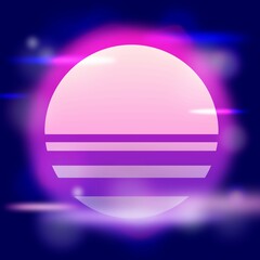 Retro style Sunset illustration with bokeh and light rays