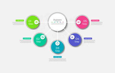Business infographic abstract background  template circle colorful with 5 step