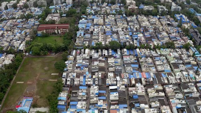 Aerial View of Dense Houses and Buildings in Mumbai, India - drone shot
