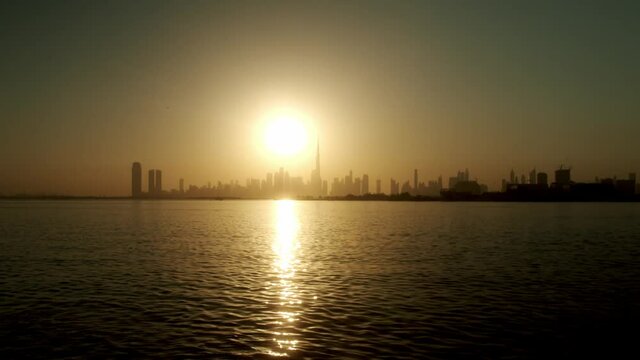 Dubai skyline at sunset at Dubai Creek