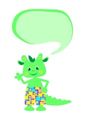 funny dinosaur isolated on white. funny green gecko. colorful children's poster. a4. background for the text. postcard, print, template, sticker.